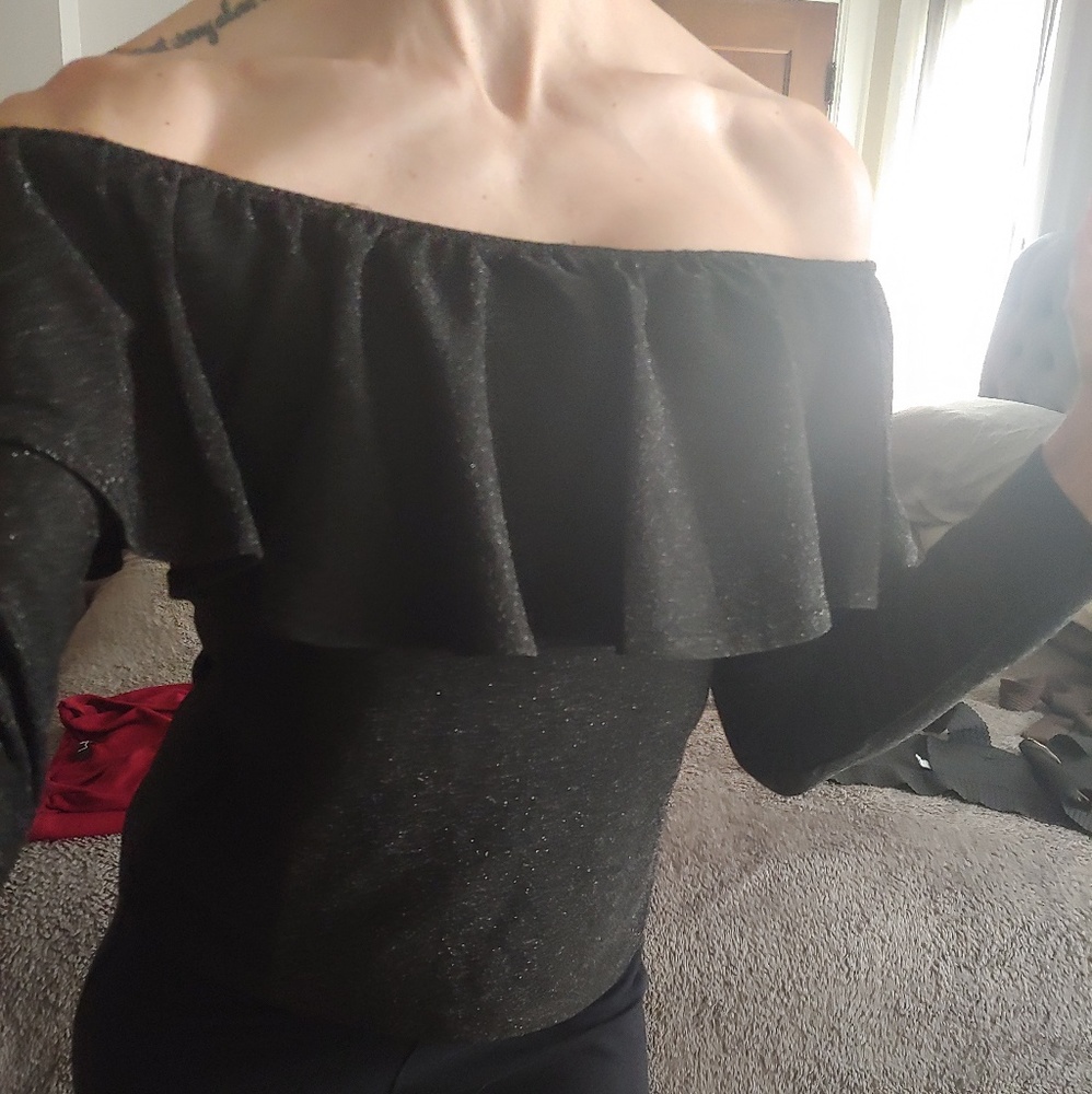 NWT H&M off the shoulder black shimmer top